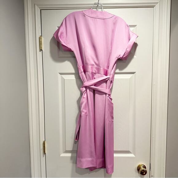 J Crew J6919 Pink Cuffed Short Sleeve Crepe Satin Wrap Dress Extra Small XS NWT - Picture 4 of 15